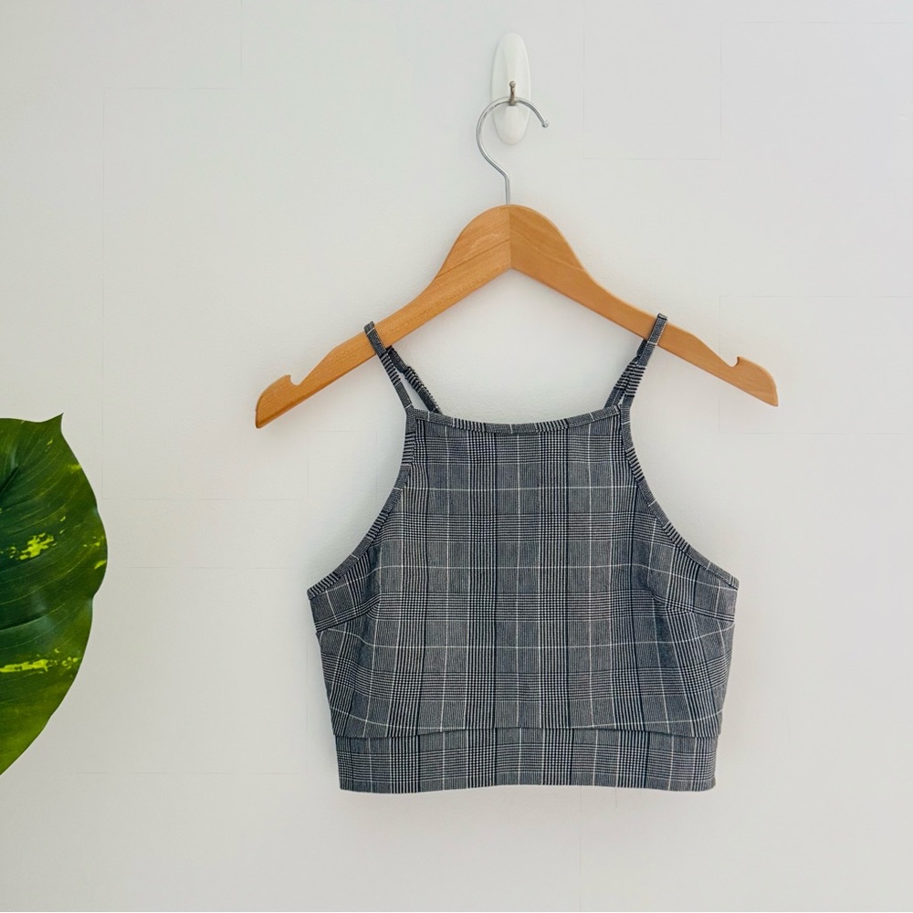FASHION NOVA | Grey And Black Plaid Halter Top Size Small